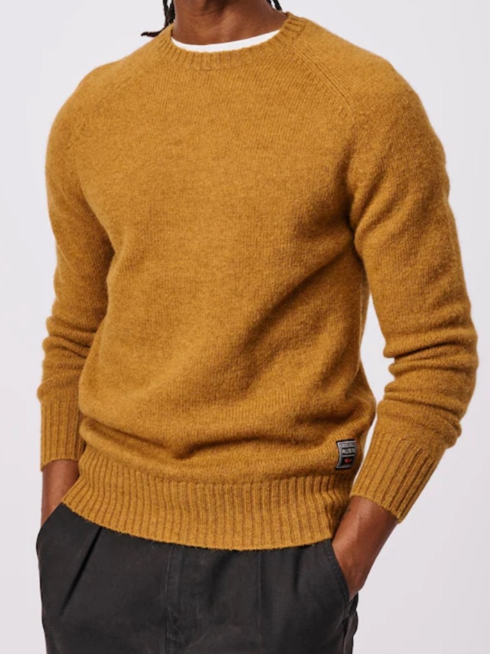 Aubin Prestwick 100% Shetland Wool Crew Jumper Dark Gold Mustard Yellow 
 medium